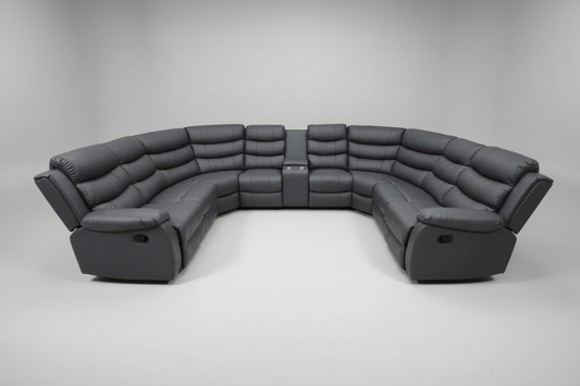 Lando Grey U Shape Corner Sofa With Drinks console & Fold down Tray Tables