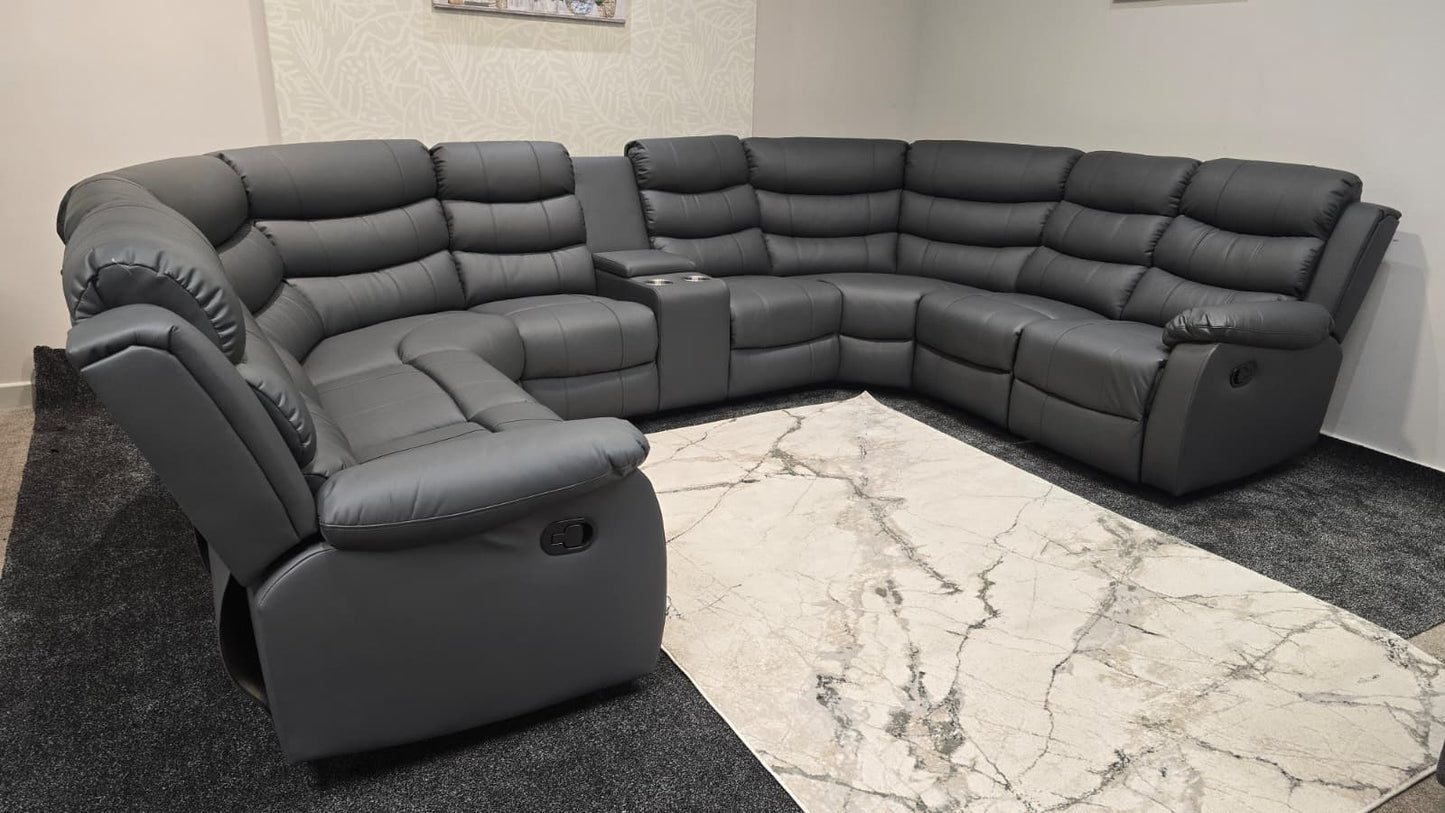 Lando Grey U Shape Corner Sofa With Drinks console & Fold down Tray Tables