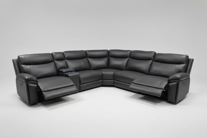 (Back In Stock 15th August) "Xavier" Charcoal Grey Leather Power Recliner Corner Sofa With USB Charging Ports, Drinks Cooling Cup Holders Plus Many More Modern Features