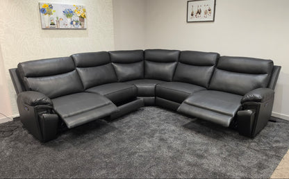 (Back In Stock 15th August) "Xavier" Charcoal Grey Leather Power Recliner Corner Sofa With USB Charging Ports, Drinks Cooling Cup Holders Plus Many More Modern Features