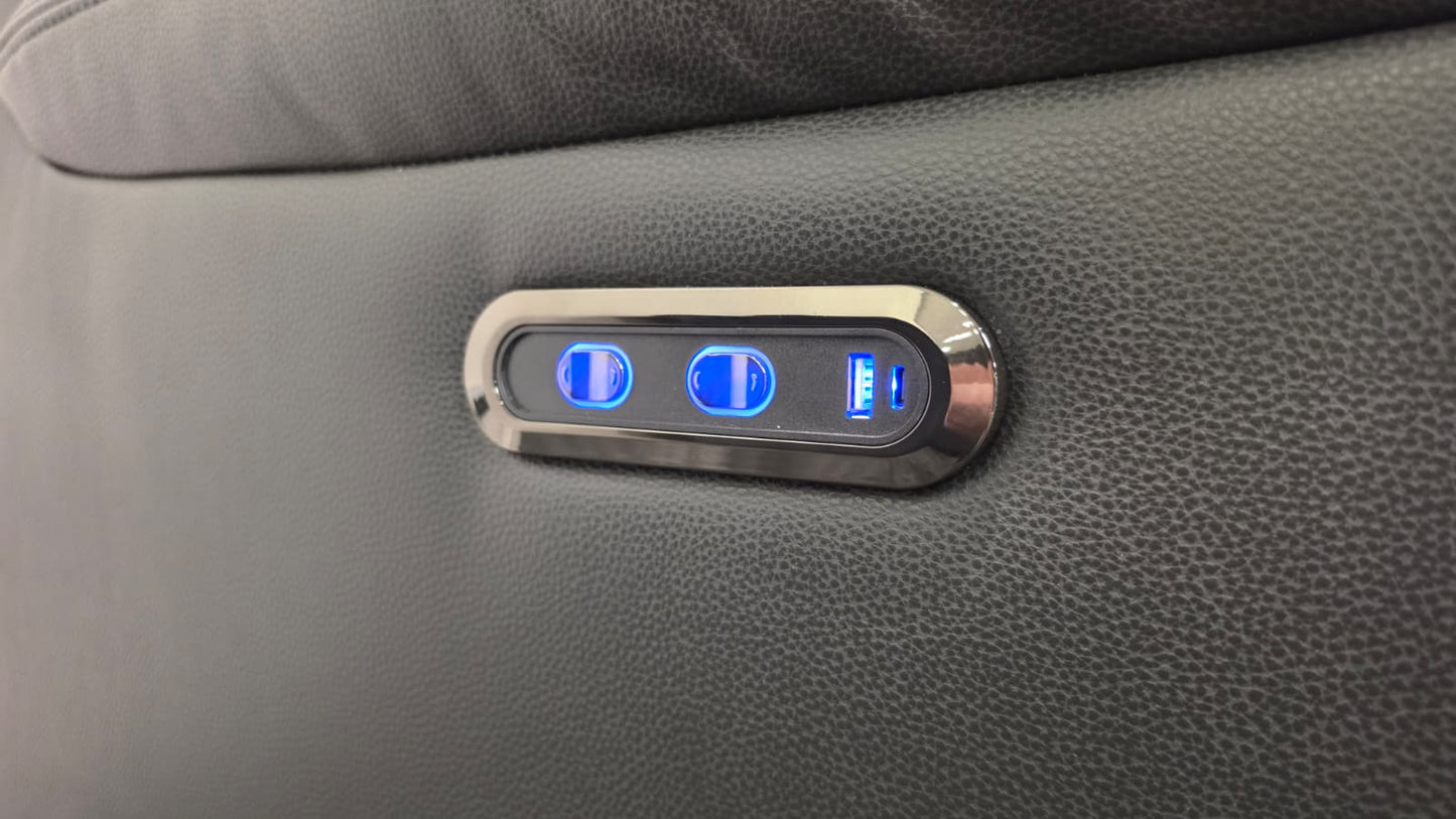 (Back In Stock 15th August) "Xavier" Charcoal Grey Leather Power Recliner Corner Sofa With USB Charging Ports, Drinks Cooling Cup Holders Plus Many More Modern Features