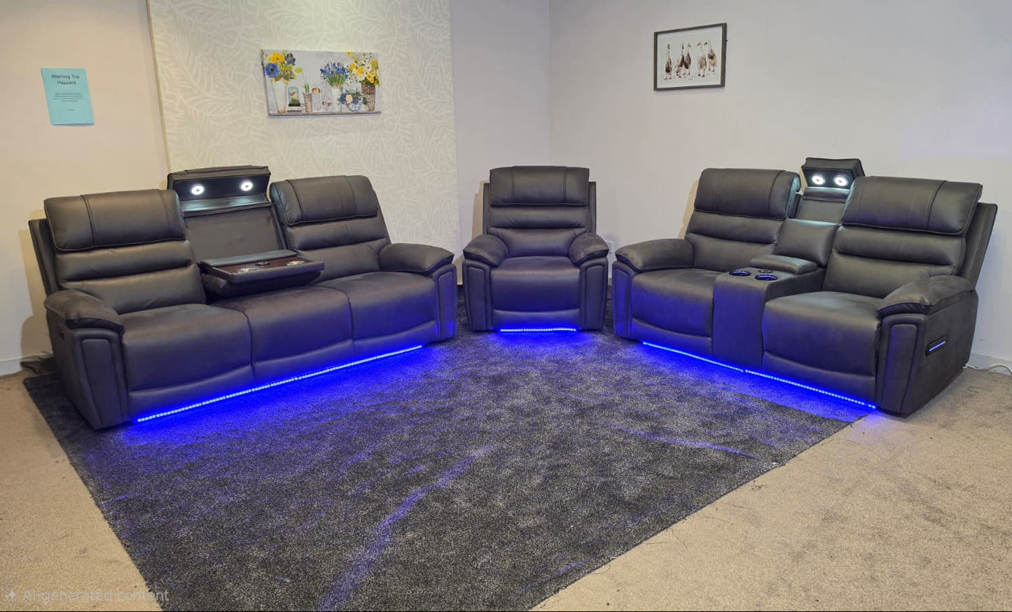 Donald Cinema Sofas | Drinks Coolers | Wireless Charging | Bluetooth Speakers | Power Adjustable Headrests | Express Smart Tech Grey Fabric Power Recliner Sofa Range | Couch |