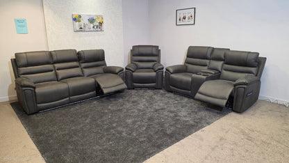 Donald Cinema Sofas | Drinks Coolers | Wireless Charging | Bluetooth Speakers | Power Adjustable Headrests | Express Smart Tech Grey Fabric Power Recliner Sofa Range | Couch |