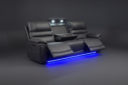 Donald Cinema Sofas | Drinks Coolers | Wireless Charging | Bluetooth Speakers | Power Adjustable Headrests | Express Smart Tech Grey Fabric Power Recliner Sofa Range | Couch |
