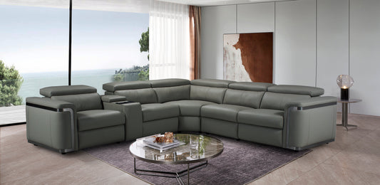 Plaza Electric Recliner Charcoal Milano Top Grain Leather Corner Sofa With Charging Console