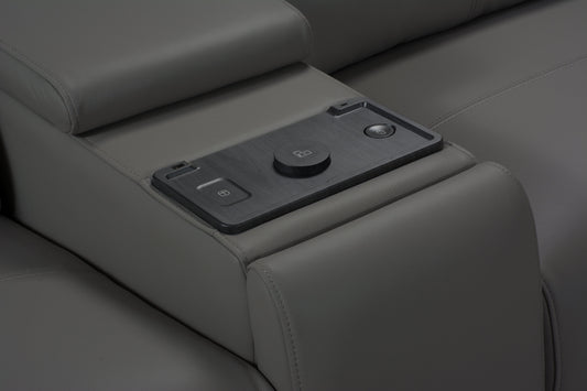 Plaza Electric Recliner Charcoal Milano Top Grain Leather Corner Sofa With Charging Console