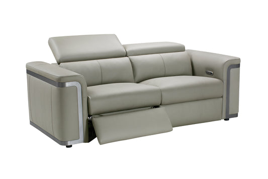 Plaza Top Grain Silver Leather Power Recliner 3 Seater Sofa with Adjustable Headrests