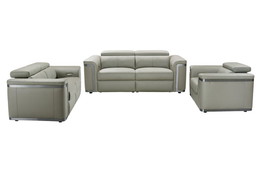 Plaza Top Grain Silver Leather Power Recliner Sofa Range with Adjustable Headrests