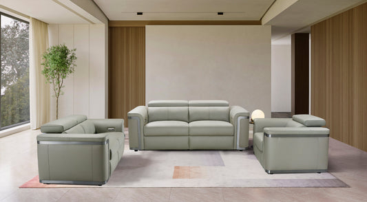 Plaza Top Grain Silver Leather Power Recliner Sofa Range with Adjustable Headrests