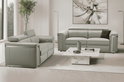 Plaza Top Grain Silver Leather Power Recliner Sofa Range with Adjustable Headrests