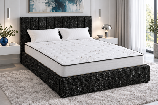 (Pre Order Deal, Back In Stock December 15th) "Jasmine" Charcoal Grey Ottoman Storage Bed Frame + Mattress Package
