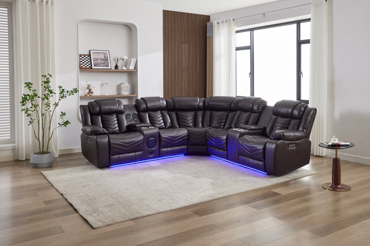 (Pre Order Promo Deal!) Zeus Large Grey, Black Or Brown Leather 2C2CC Corner Cinema Sofa With Quilted Reinforced Leather Seat & Backrest | Online Only