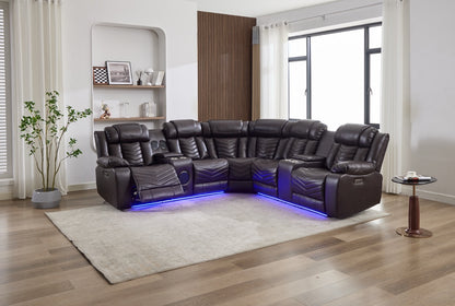 (Pre Order Promo Deal!) Zeus Large Grey, Black Or Brown Leather 2C2CC Corner Cinema Sofa With Quilted Reinforced Leather Seat & Backrest | Online Only