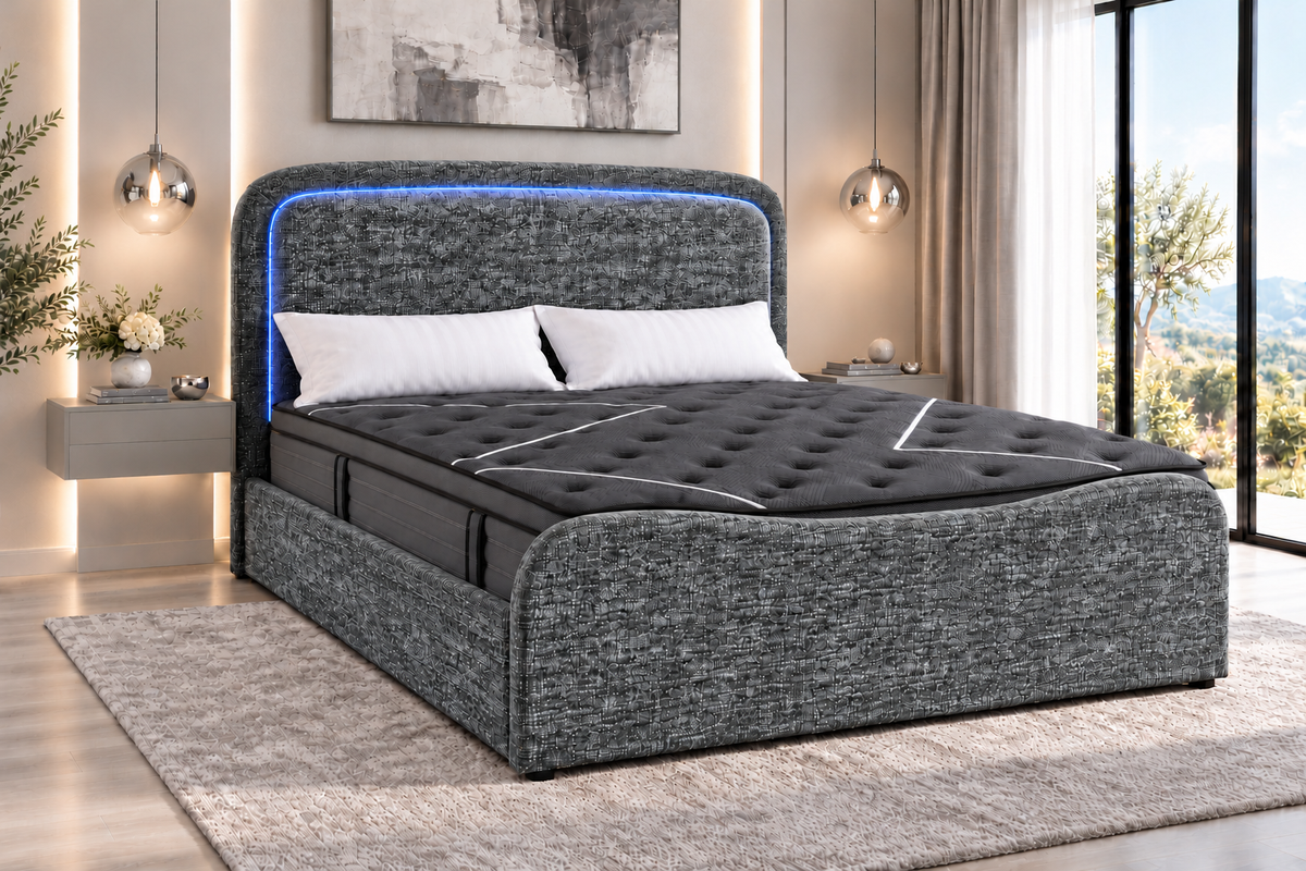(Pre Order Deal, Back In Stock December 15th) "Harriet" Grey Ottoman Storage Bed Frame + Mattress Package
