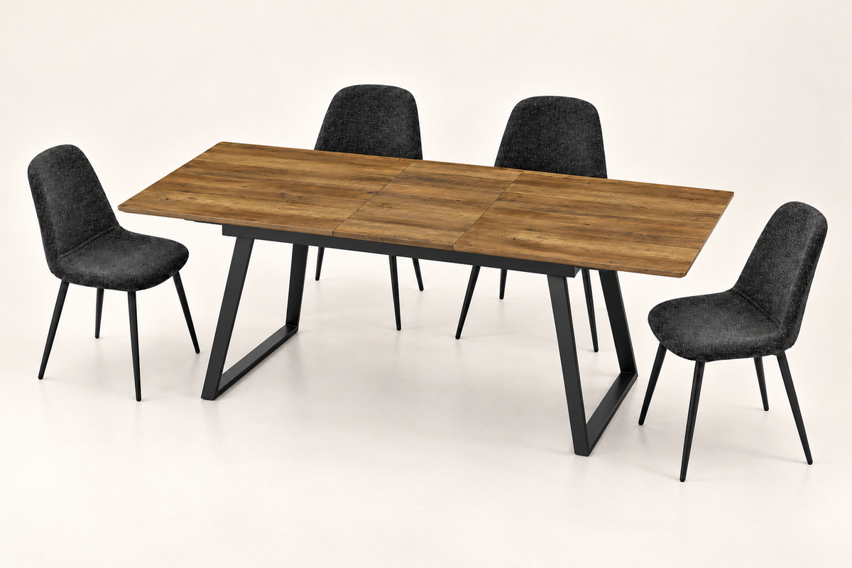 (Pre Order Deal, Arriving December 15th) "Shelton" 160cm-200cm Hardwood Extending Dining Table With Metal Black Legs