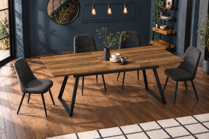 (Pre Order Deal, Arriving December 15th) "Shelton" 160cm-200cm Hardwood Extending Dining Table With Metal Black Legs