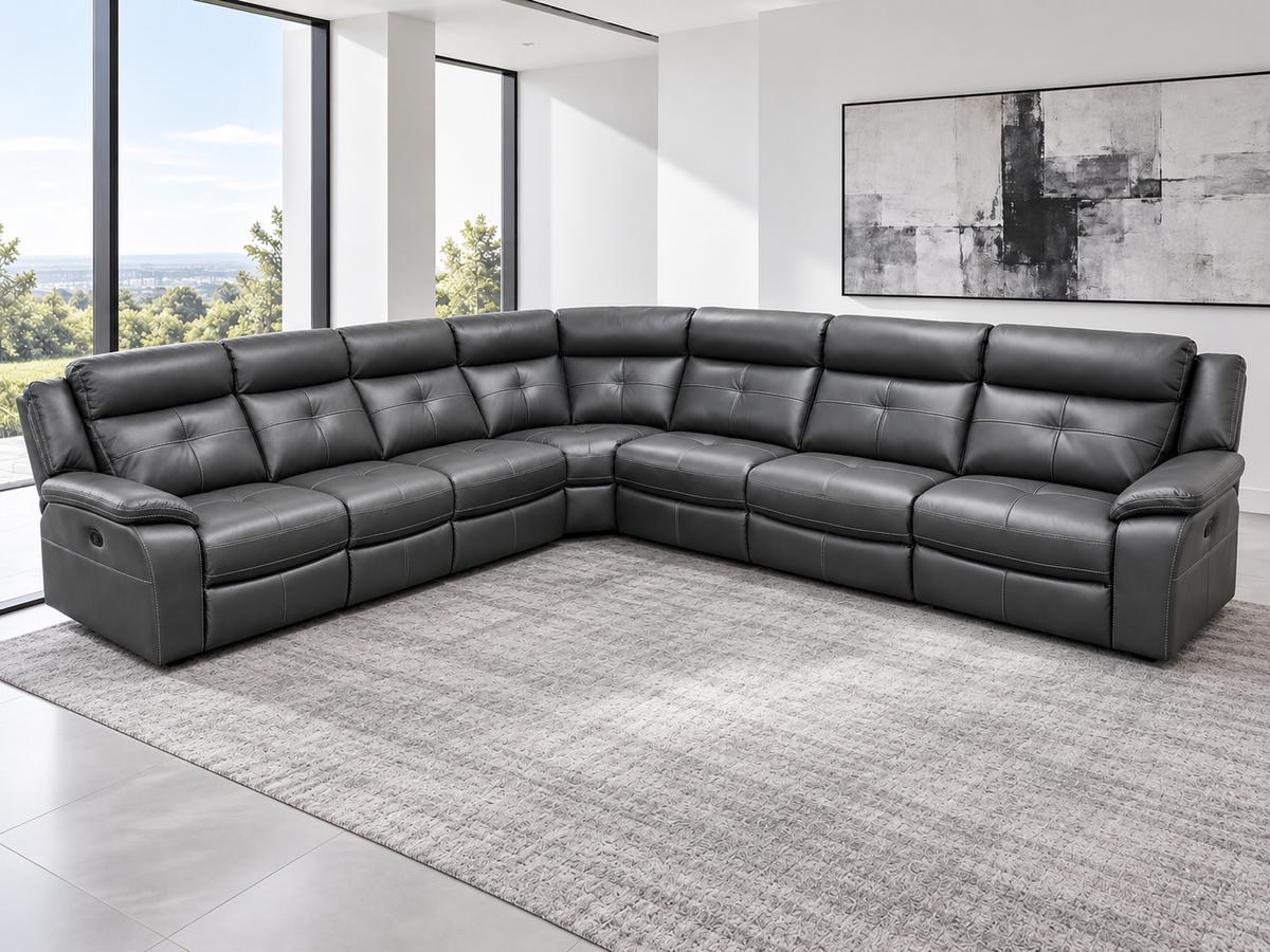 Parker 3c3 Electric Recliner Grey Leather Fully Modular / Sectional Corner Sofa