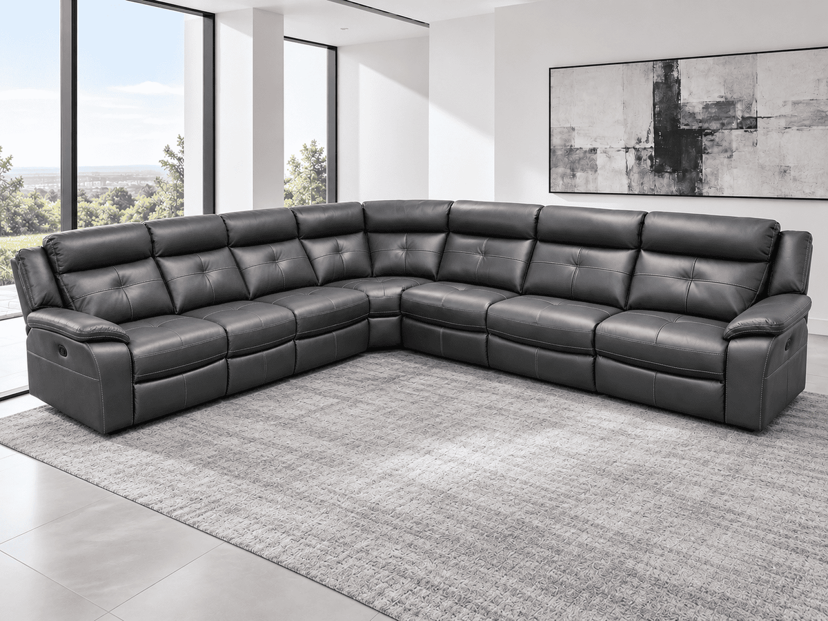 Parker Grey Leather Electric Recliner  Corner Sofa - Thick Leather & USB Charging Ports