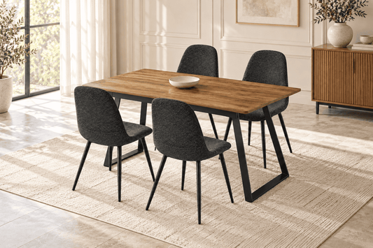 (Pre Order Deal, Arriving December 15th) "Shelton" 160cm-200cm Hardwood Extending Dining Table With Metal Black Legs With Yukon Dining Chairs As A Set Of 4 Or 6 Chairs