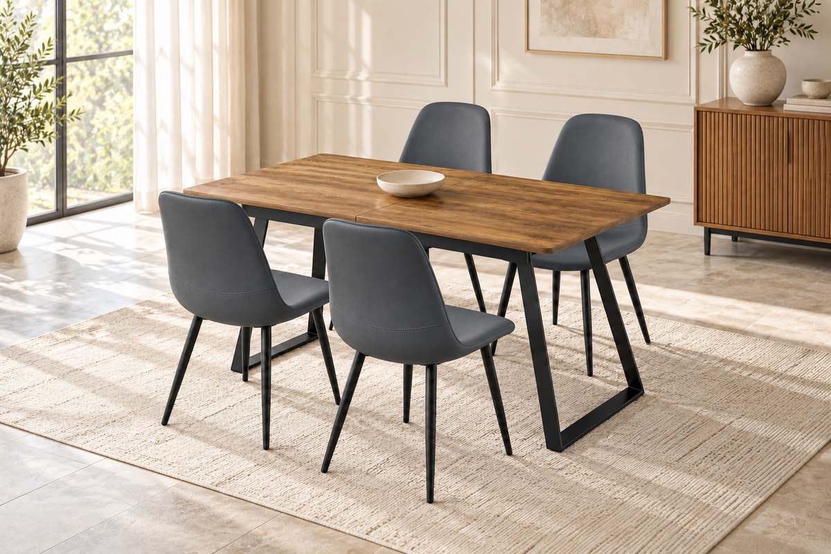 (Pre Order Deal, Arriving December 15th) "Shelton" 160cm-200cm Hardwood Extending Dining Table With Metal Black Legs With Yukon Dining Chairs As A Set Of 4 Or 6 Chairs