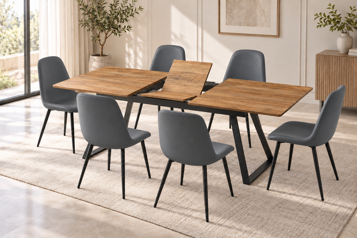 (Pre Order Deal, Arriving December 15th) "Shelton" 160cm-200cm Hardwood Extending Dining Table With Metal Black Legs With Yukon Dining Chairs As A Set Of 4 Or 6 Chairs