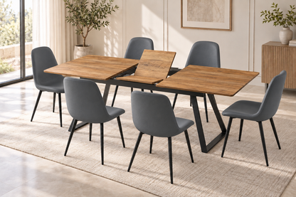 (Pre Order Deal, Arriving December 15th) "Shelton" 160cm-200cm Hardwood Extending Dining Table With Metal Black Legs With Yukon Dining Chairs As A Set Of 4 Or 6 Chairs