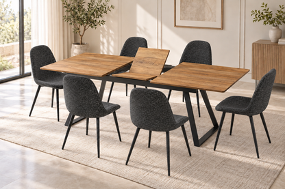 (Pre Order Deal, Arriving December 15th) "Shelton" 160cm-200cm Hardwood Extending Dining Table With Metal Black Legs With Yukon Dining Chairs As A Set Of 4 Or 6 Chairs