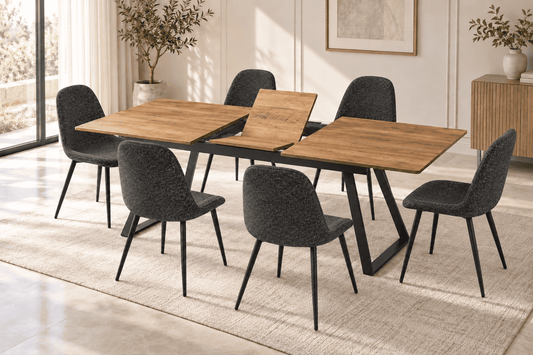 (Pre Order Deal, Arriving December 15th) "Shelton" 160cm-200cm Hardwood Extending Dining Table With Metal Black Legs With Yukon Dining Chairs As A Set Of 4 Or 6 Chairs