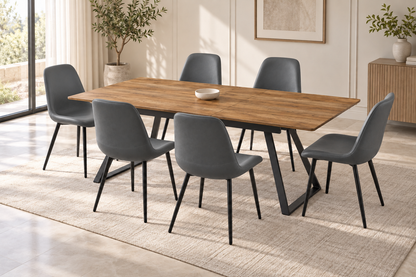 (Pre Order Deal, Arriving December 15th) "Shelton" 160cm-200cm Hardwood Extending Dining Table With Metal Black Legs With Yukon Dining Chairs As A Set Of 4 Or 6 Chairs