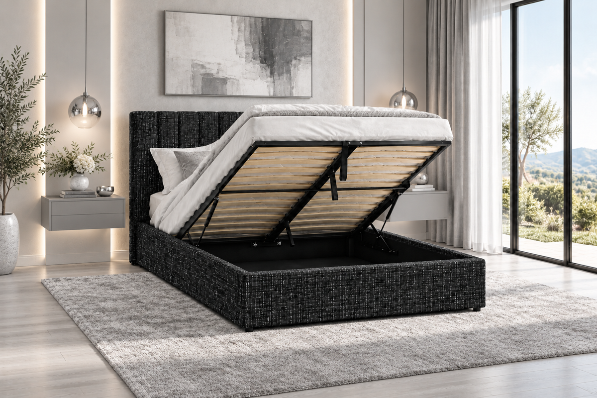 (Pre Order Deal, Back In Stock December 15th) "Jasmine" Charcoal Grey Ottoman Storage Bed Frame - Frame Only