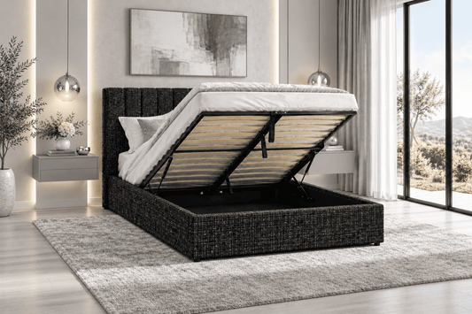 (Pre Order Deal, Back In Stock December 15th) "Jasmine" Charcoal Grey Ottoman Storage Bed Frame - Frame Only - 4 Sizes Available