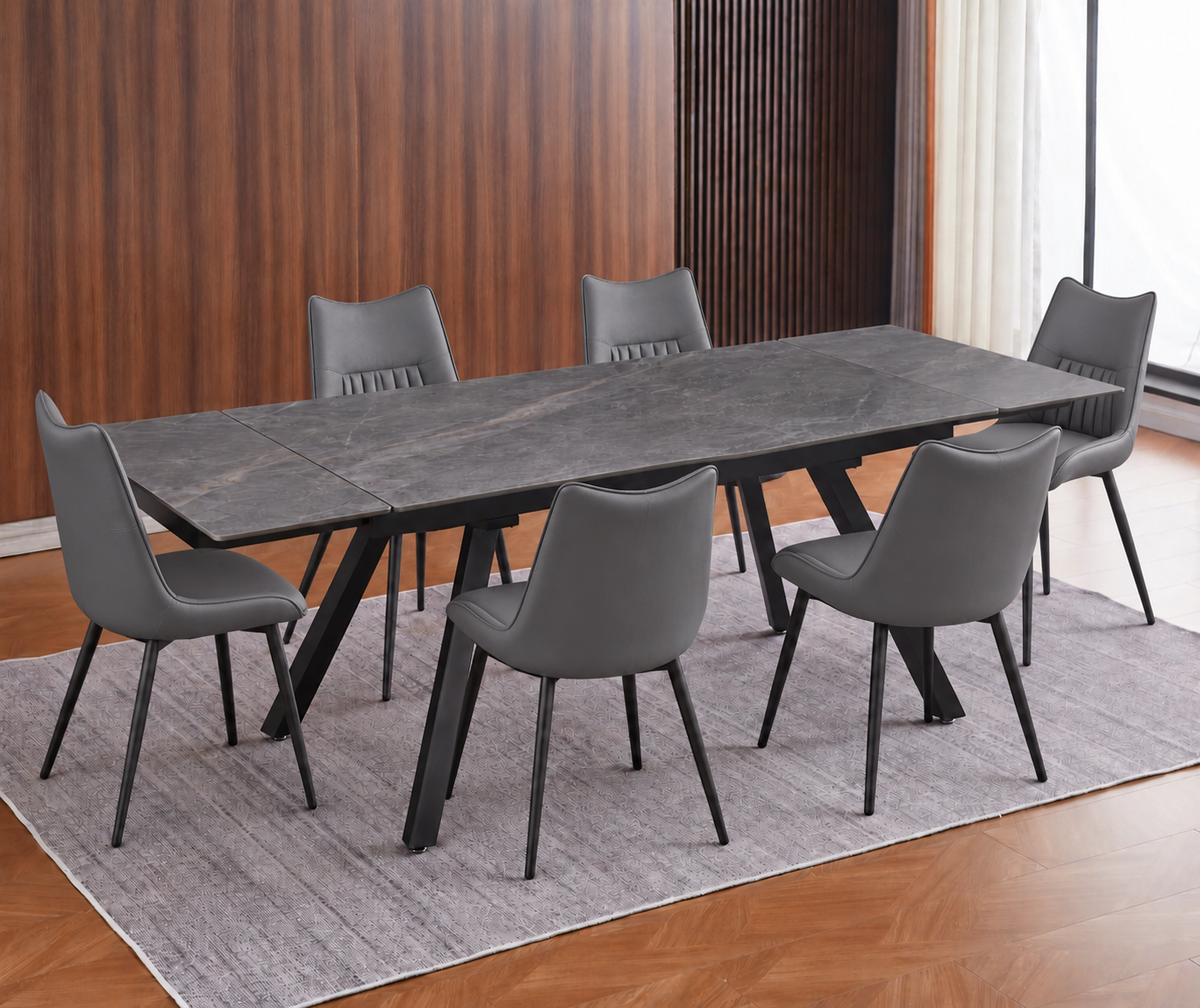 (Pre Order Deal, Arriving December 15th) "Dalton" 160cm-240cm Graphite Grey Ceramic Extending Dining Table With Metal Black Legs With Celia Dining Chairs As A Set Of 4 Or 6 Chairs