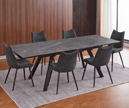 (Pre Order Deal, Arriving December 15th) "Dalton" 160cm-240cm Graphite Grey Ceramic Extending Dining Table With Metal Black Legs With Celia Dining Chairs As A Set Of 4 Or 6 Chairs