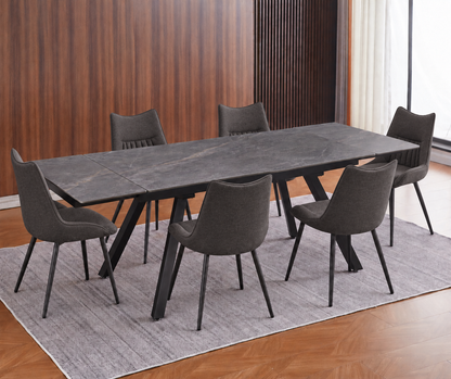 (Pre Order Deal, Arriving December 15th) "Dalton" 160cm-240cm Graphite Grey Ceramic Extending Dining Table With Metal Black Legs With Celia Dining Chairs As A Set Of 4 Or 6 Chairs