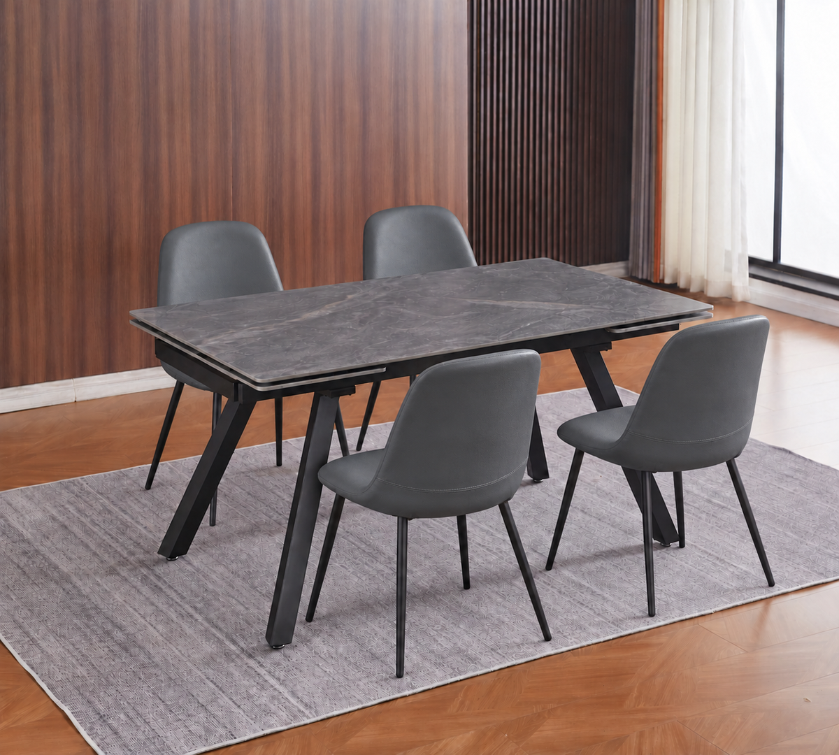 (Pre Order Deal, Arriving December 15th) "Dalton" 160cm-240cm Graphite Grey Ceramic Extending Dining Table With Metal Black Legs With Yukon Dining Chairs As A Set Of 4 Or 6 Chairs