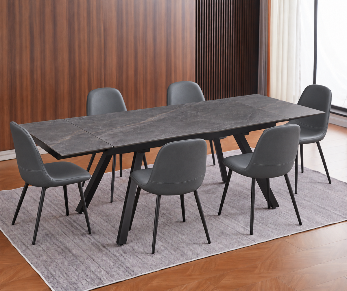 (Pre Order Deal, Arriving December 15th) "Dalton" 160cm-240cm Graphite Grey Ceramic Extending Dining Table With Metal Black Legs With Yukon Dining Chairs As A Set Of 4 Or 6 Chairs