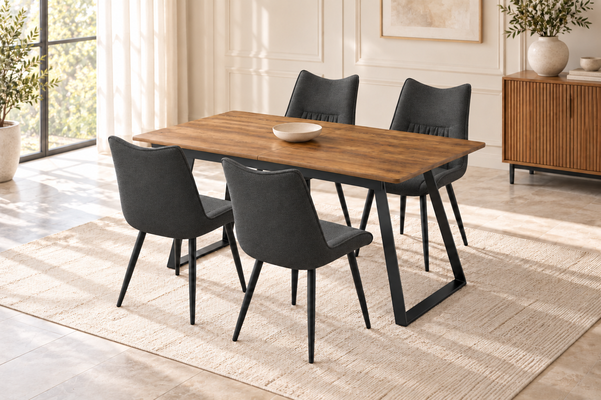 (Pre Order Deal, Arriving December 15th) "Shelton" 160cm-200cm Hardwood Extending Dining Table With Metal Black Legs With Celia Dining Chairs As A Set Of 4 Or 6 Chairs