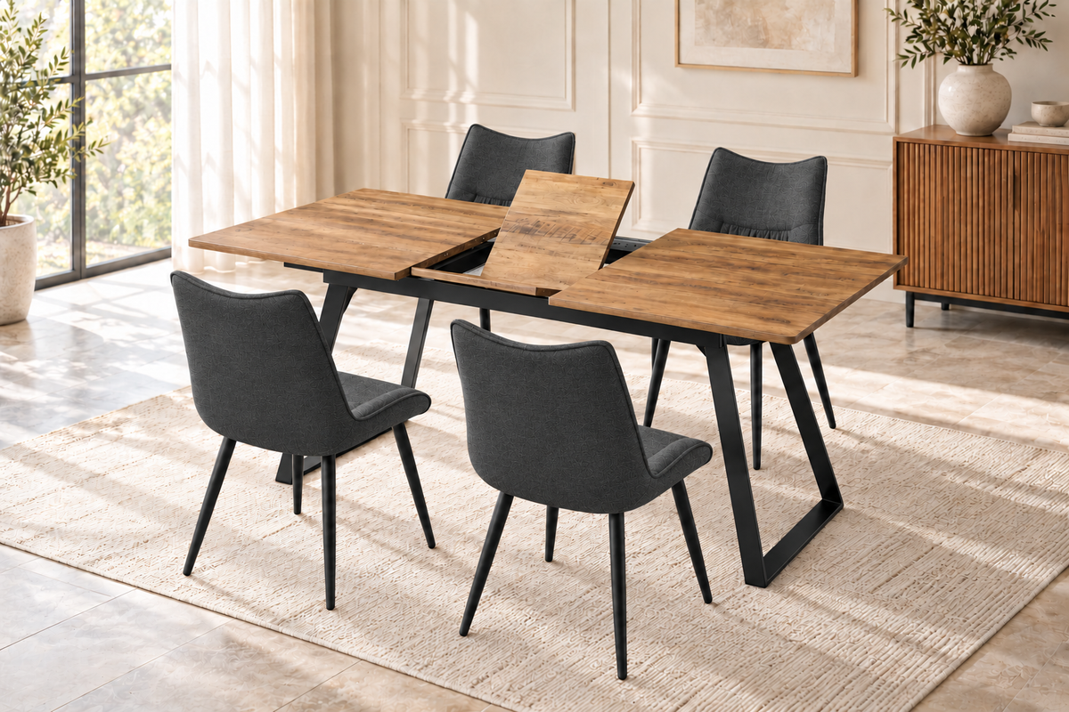 (Pre Order Deal, Arriving December 15th) "Shelton" 160cm-200cm Hardwood Extending Dining Table With Metal Black Legs With Celia Dining Chairs As A Set Of 4 Or 6 Chairs