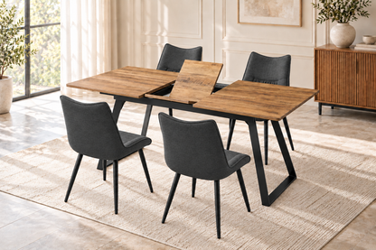 (Pre Order Deal, Arriving December 15th) "Shelton" 160cm-200cm Hardwood Extending Dining Table With Metal Black Legs With Celia Dining Chairs As A Set Of 4 Or 6 Chairs