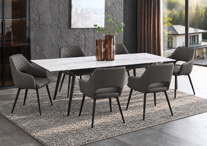 (Pre Order Deal, Arriving December 15th) "Regis" White 160cm-240cm Ceramic Extending Dining Table With Metal Black Legs With Callista Dining Chairs As A Set Of 4 Or 6 Chairs