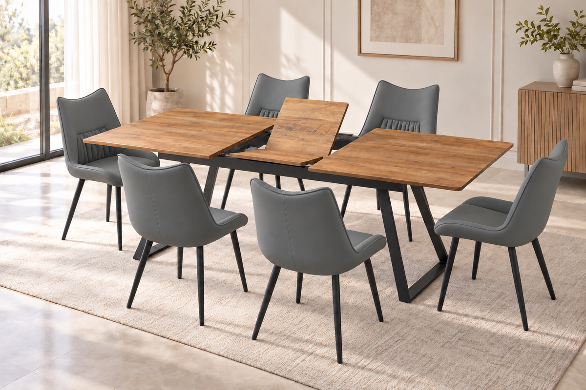 (Pre Order Deal, Arriving December 15th) "Shelton" 160cm-200cm Hardwood Extending Dining Table With Metal Black Legs With Celia Dining Chairs As A Set Of 4 Or 6 Chairs