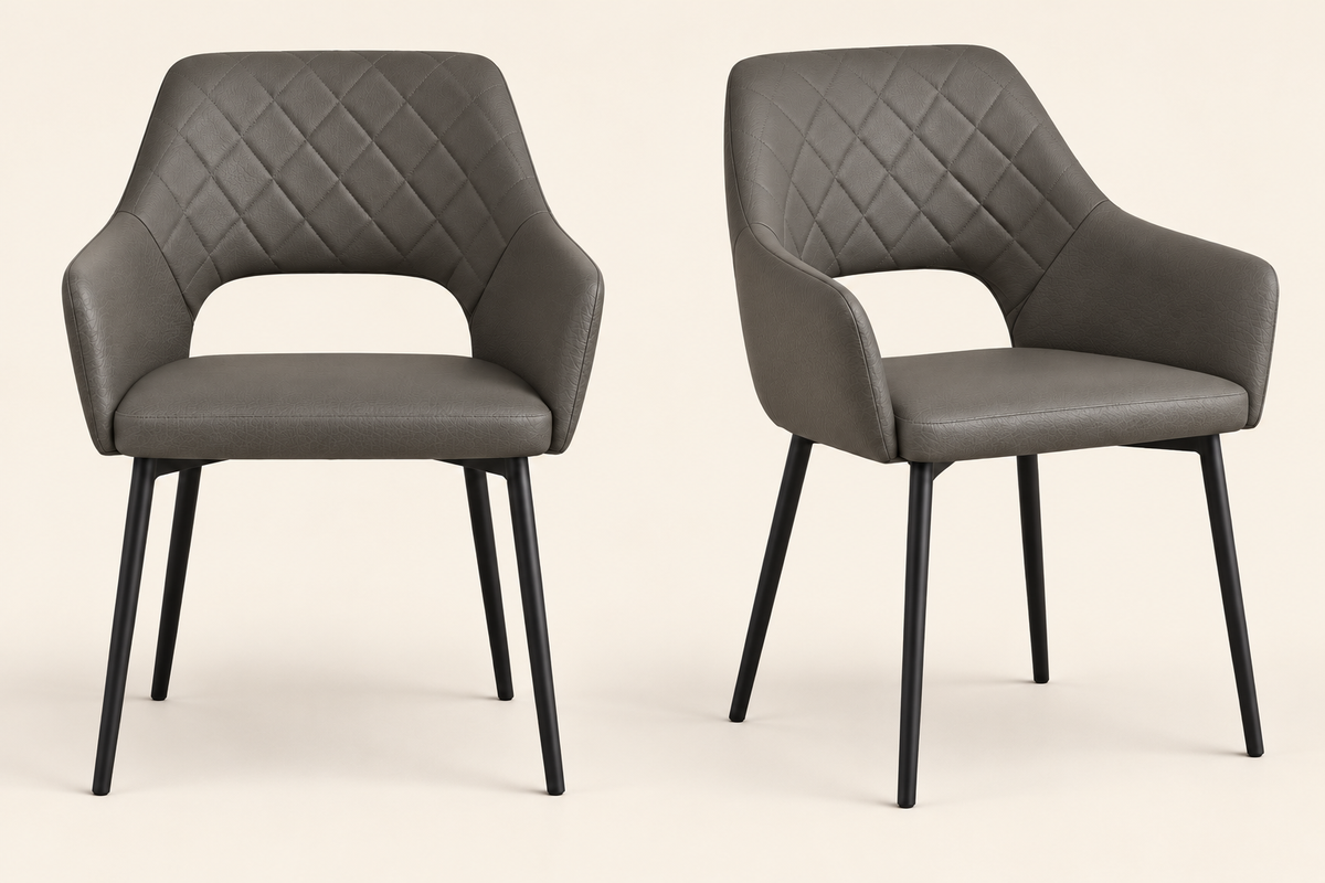 (Pre Order Deal, Arriving December 15th) "Callista" Dining Chairs In Textured Grey Leather
