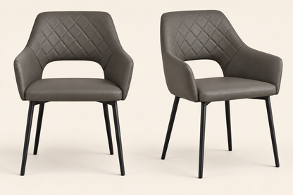 (Pre Order Deal, Arriving December 15th) "Callista" Dining Chairs In Textured Grey Leather