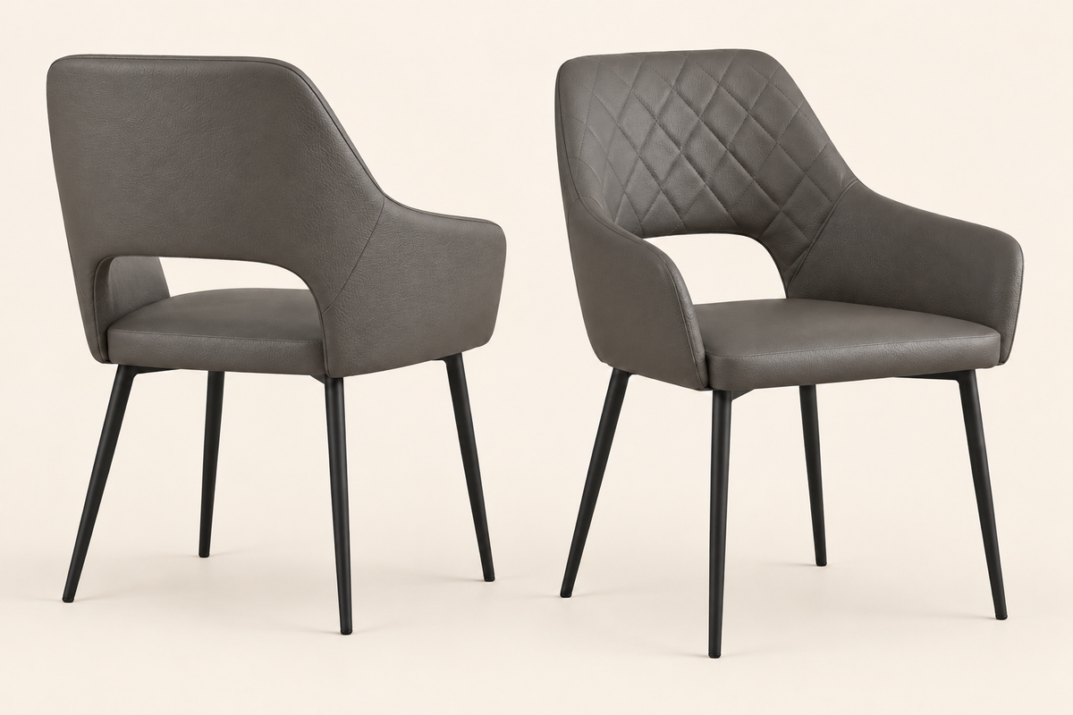 (Pre Order Deal, Arriving December 15th) "Callista" Dining Chairs In Textured Grey Leather