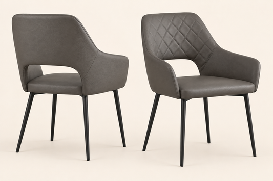 (Pre Order Deal, Arriving December 15th) "Callista" Dining Chairs In Textured Grey Leather