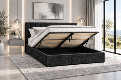 (Pre Order Deal, Back In Stock December 15th) "Jasmine" Charcoal Grey Ottoman Storage Bed Frame - Frame Only