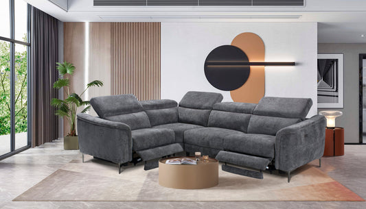 Tahithi Reversible Electric Recliner Grey Fabric Corner Sofa With Adjustable Headrests