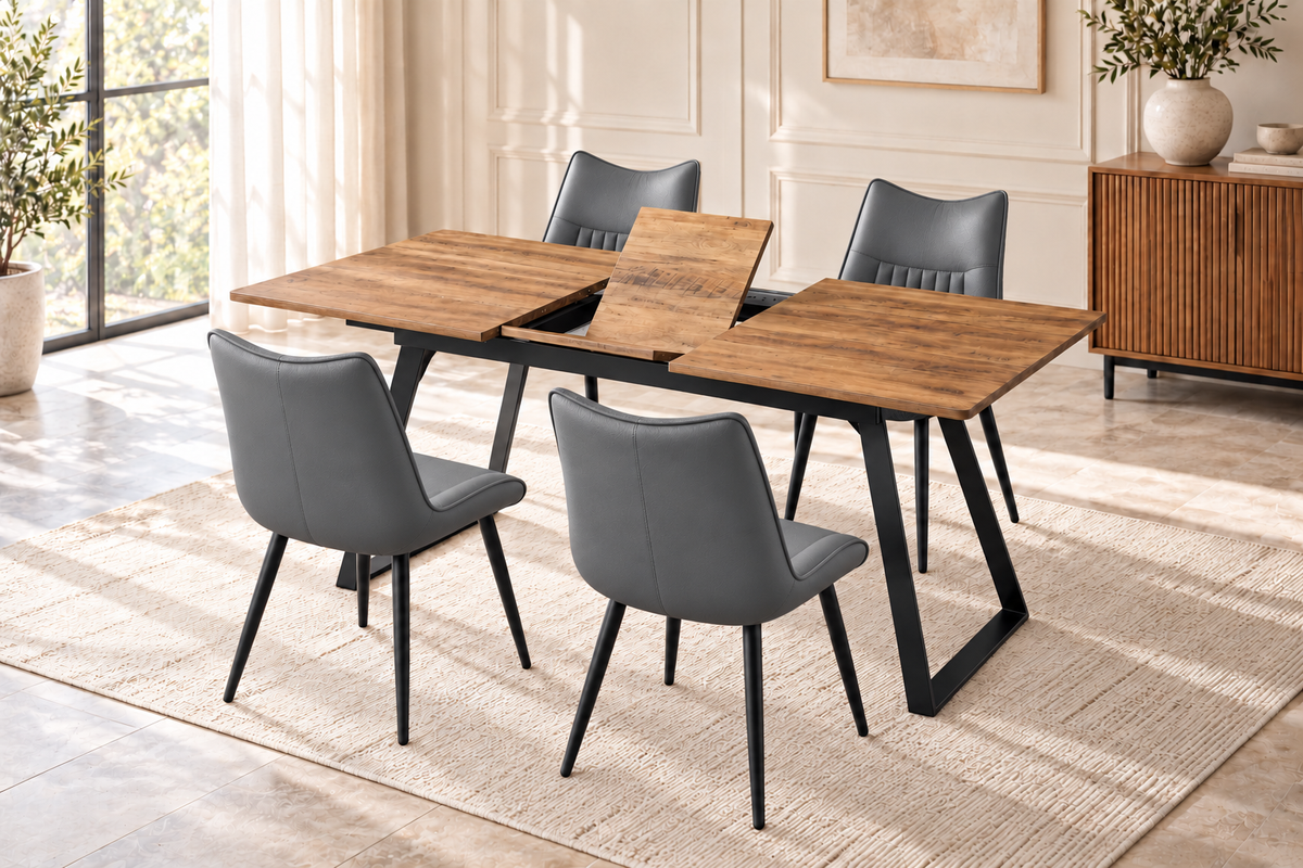 (Pre Order Deal, Arriving December 15th) "Shelton" 160cm-200cm Hardwood Extending Dining Table With Metal Black Legs With Celia Dining Chairs As A Set Of 4 Or 6 Chairs