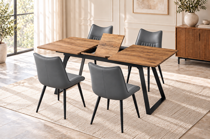 (Pre Order Deal, Arriving December 15th) "Shelton" 160cm-200cm Hardwood Extending Dining Table With Metal Black Legs With Celia Dining Chairs As A Set Of 4 Or 6 Chairs