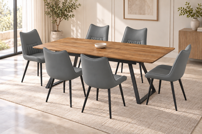 (Pre Order Deal, Arriving December 15th) "Shelton" 160cm-200cm Hardwood Extending Dining Table With Metal Black Legs With Celia Dining Chairs As A Set Of 4 Or 6 Chairs